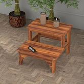 ONIJA Solid Sheesham Wood 2 Step Stool for Kitchen | Wooden Foot Rest Stool for Living Room | Rosewood Stepping Footstool/Foot Stool | Multipurpos Two-Step Stool for Home - HONEY FINISH